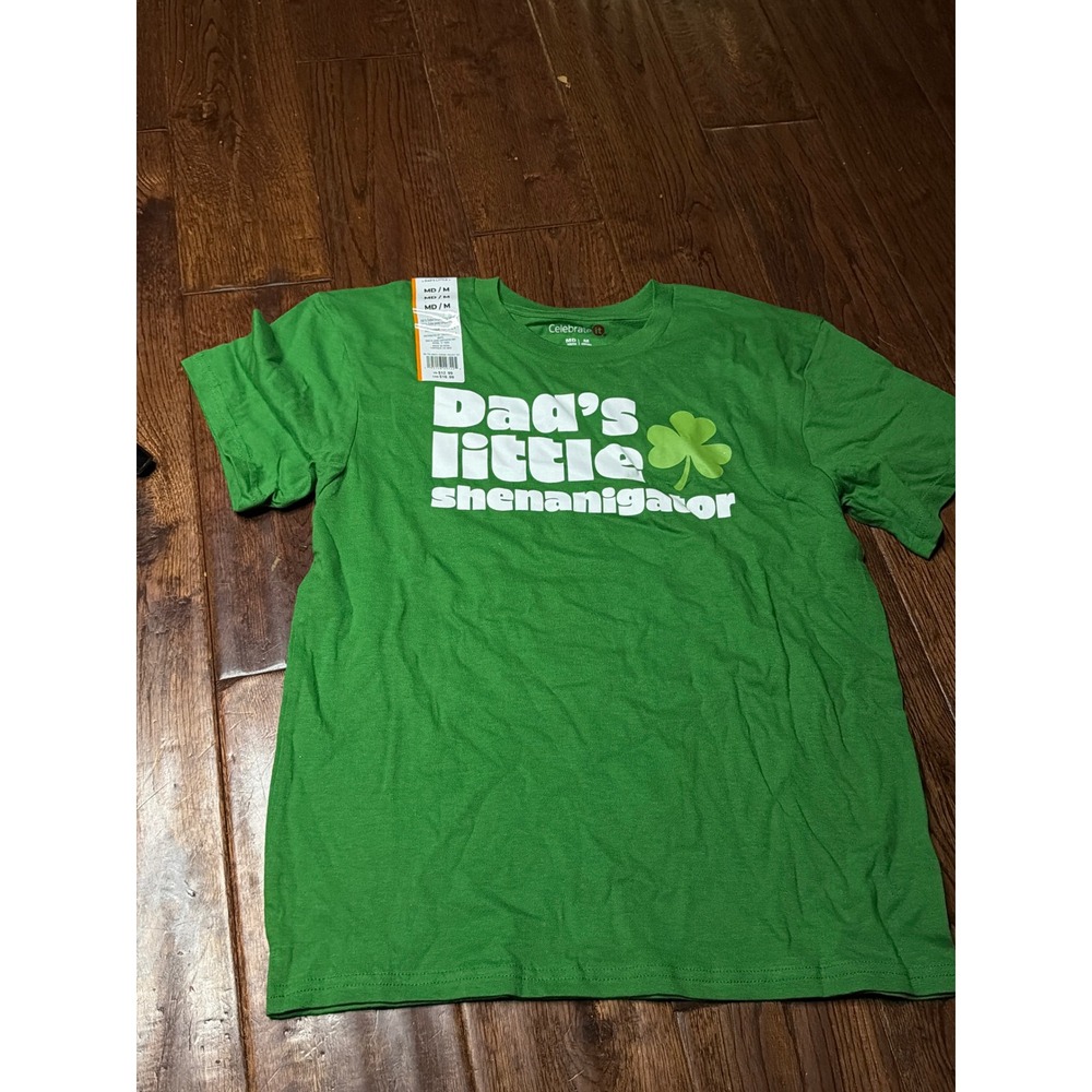 Celebrate‎ It St Patricks Day Shirt Youth Medium Green Dads Little Shenanigator